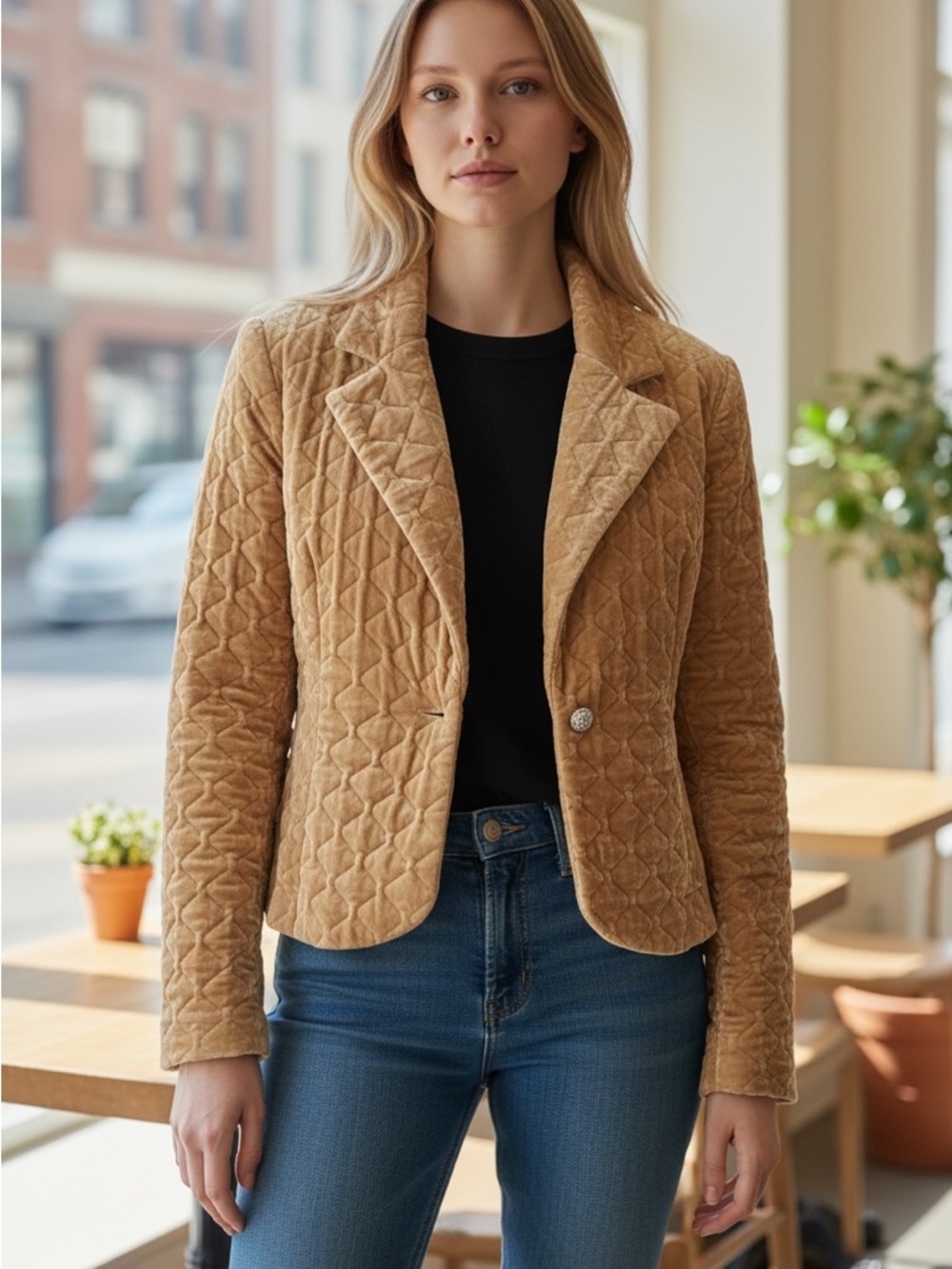 ASOS Quilted Camel Blazer Jacket